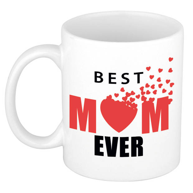 Best mom ever mok / beker wit met roze hart - cadeau mama - Moederdag / verjaardag - feest mokken