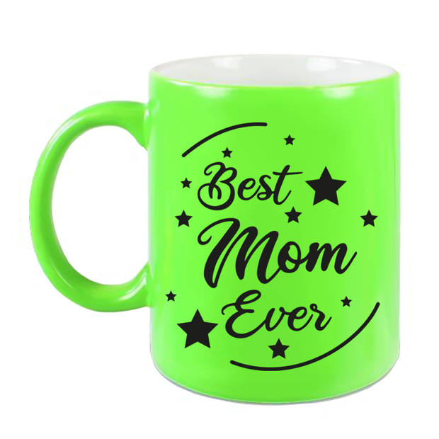 Best Mom Ever cadeau mok / beker neon groen 330 ml - cadeau mama Moederdag / verjaardag - feest mokken