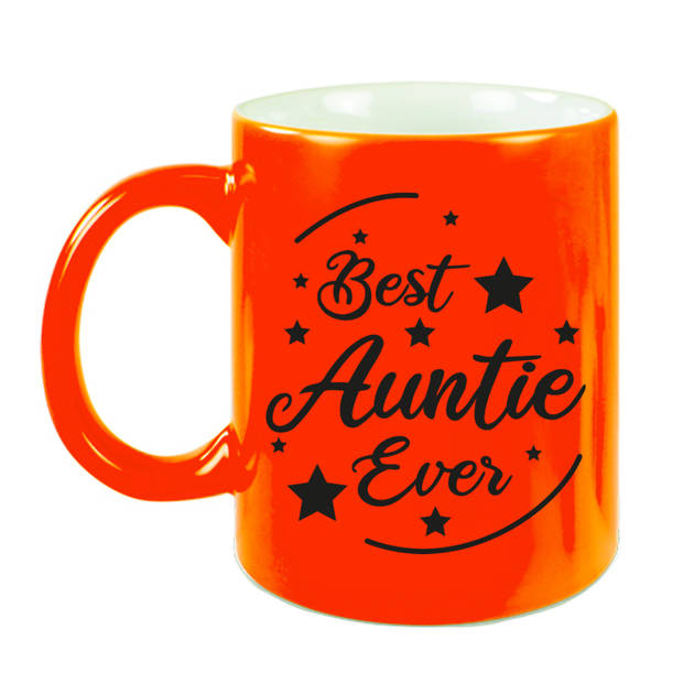 Best Auntie Ever cadeau mok / beker neon oranje 330 ml - cadeau tante - feest mokken