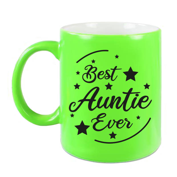 Best Auntie Ever cadeau mok / beker neon groen 330 ml - cadeau tante - feest mokken