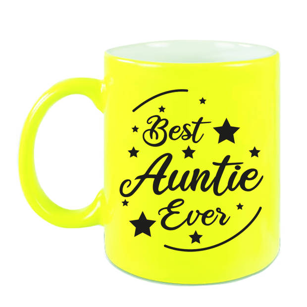 Best Auntie Ever cadeau mok / beker neon geel 330 ml - cadeau tante - feest mokken
