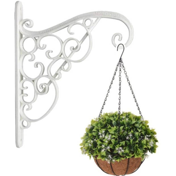 Set van twee witte sierlijke bloempothangers inclusief hangende terracotta bloempotten 1,2 liter - Plantenpotten