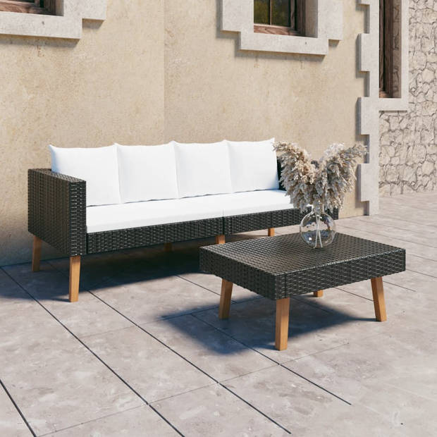 vidaXL 2-delige Loungeset met kussens poly rattan zwart