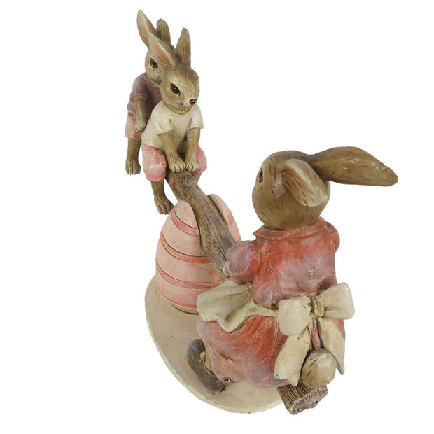 Clayre & Eef Roze Decoratie konijnen 20*7*13 cm van Polyresin