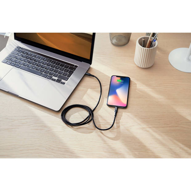 Philips USB Kabel 3.0 - USB-C - Lightning - Compatibel met iPhone - Lengte 1,2 Meter - Zwart - Nylon