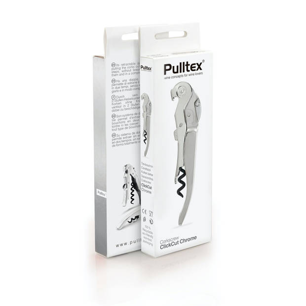 Pulltex Pullparrot RVS Kurkentrekker Zilver - ClickCut systeem - Verwijder Moeiteloos de Kurk - Eenvoudig inklapbaar -