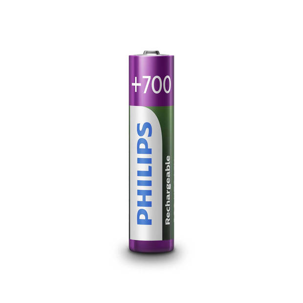 PHILIPS AAA-Batterijen - 4 Stuks - HR03 Oplaadbare Batterijen - NiMH 1.2V - 1000 Keer Herladen - 700mAh