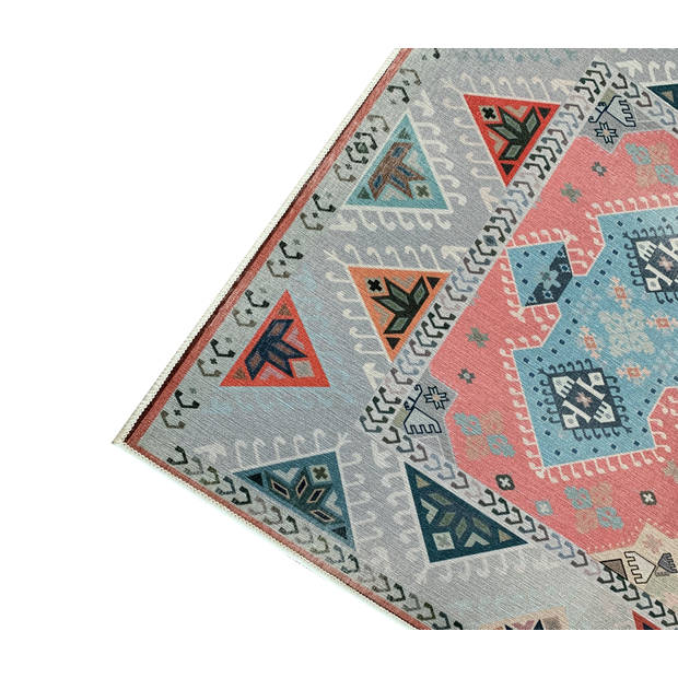 Vloerkleed vintage 70x140cm grijs rood perzisch oosters tapijt