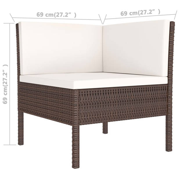 vidaXL 3-delige Loungeset met kussens poly rattan bruin