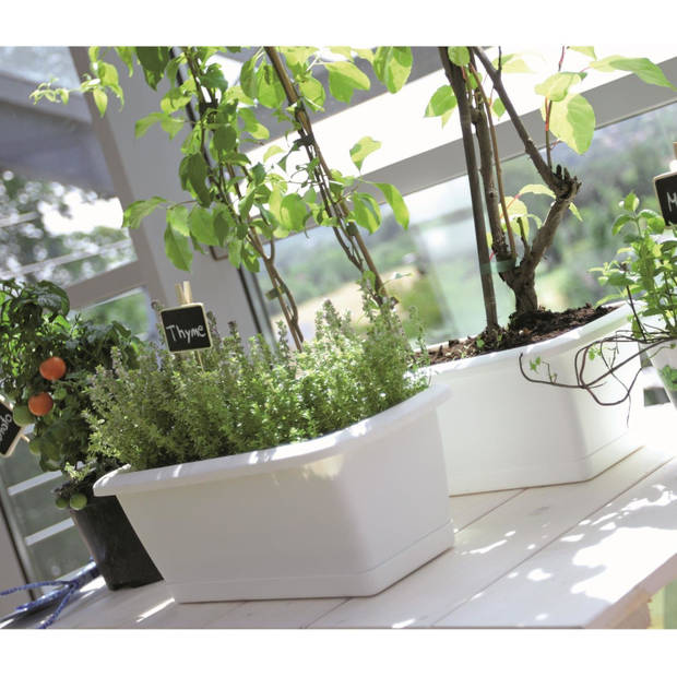 1x Kunststof Respana plantenbak/bloembak lichtgrijs 59 cm inclusief schotel - Plantenbakken