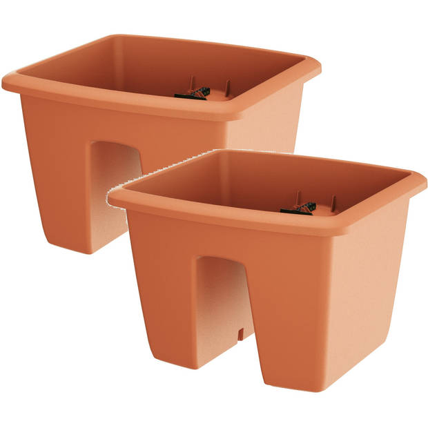 2x Kunststof balkon plantenpotten/bloempotten terracotta 29 cm - Plantenpotten