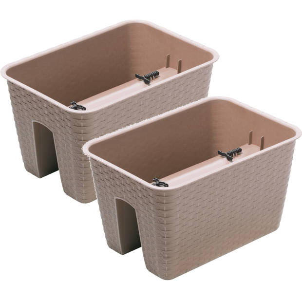 2x Ratolla rechthoekige rotan balkon plantenpotten/bloempotten taupe 13 liter - Plantenpotten