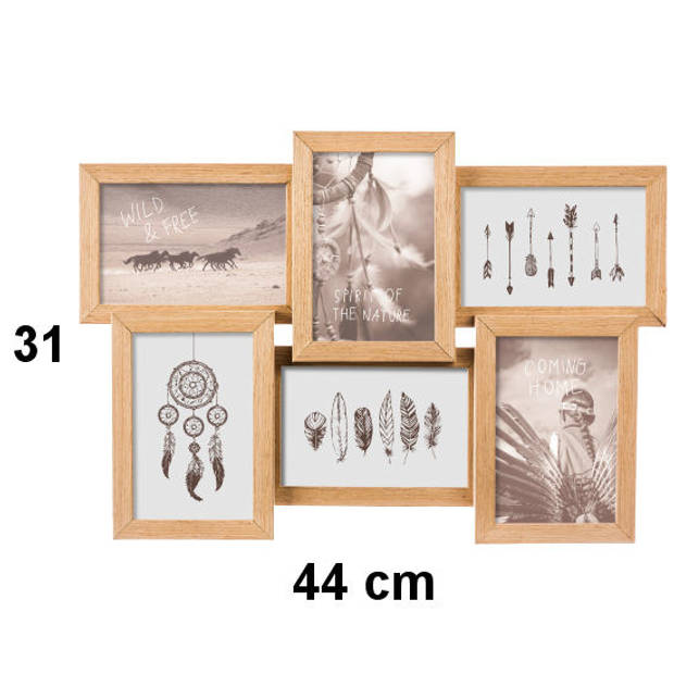 Decopatent® MDF Fotolijst Collage voor 6 Foto's van 15x10 en 10x15 Cm