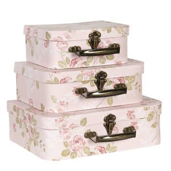 Clayre & Eef Roze Decoratie koffer (3) 30*21*9/25*18*9/20*16*8 cm van Karton