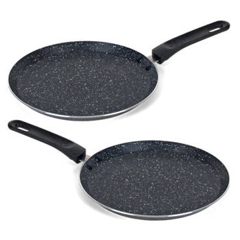 Set van 2x stuks zwarte aluminium pannenkoekenpan voor alle hittebronnen 24 cm - Koekenpannen