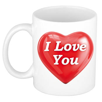 I love you cadeau mok / beker wit - glimmend hartje - Valentijn cadeau / Valentijnsdag - feest mokken