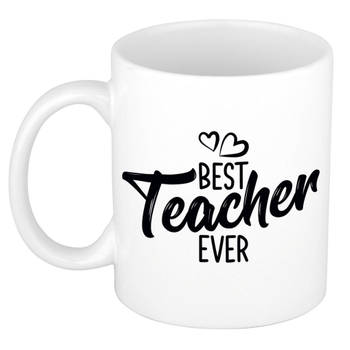 Best teacher ever mok / beker wit met hartjes - cadeau juf / meester / leraar / lerares - feest mokken