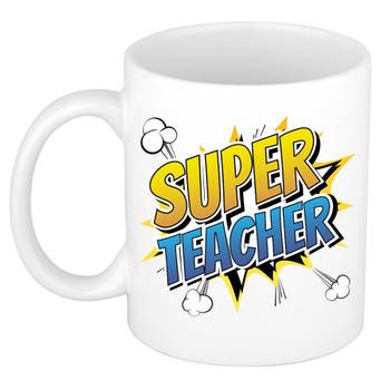 Super teacher cadeau mok / beker wit - popart stijl - bedankt cadeau juf / meester - feest mokken