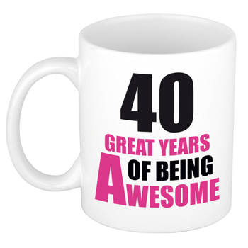 40 great years of being awesome cadeau mok / beker wit en roze - verjaardagscadeau - feest mokken