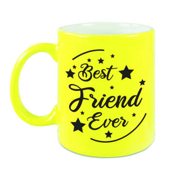Best Friend Ever cadeau mok / beker neon geel 330 ml - feest mokken