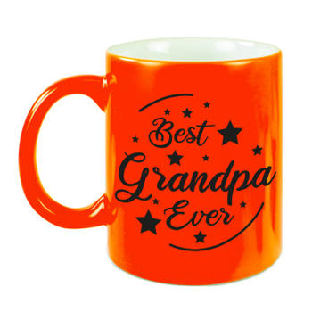 Best Grandpa Ever cadeau mok / beker neon oranje 330 ml - kado voor opa - feest mokken