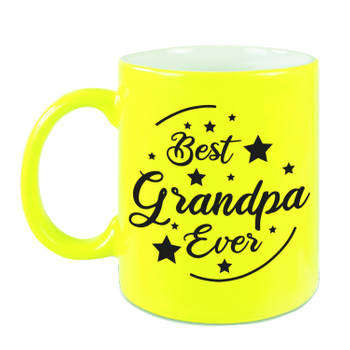 Best Grandpa Ever cadeau mok / beker neon geel 330 ml - kado voor opa - feest mokken
