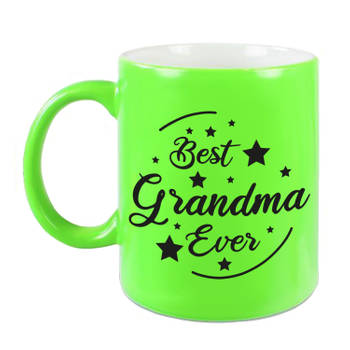 Best Grandma Ever cadeau mok / beker neon groen 330 ml - kado voor oma - feest mokken