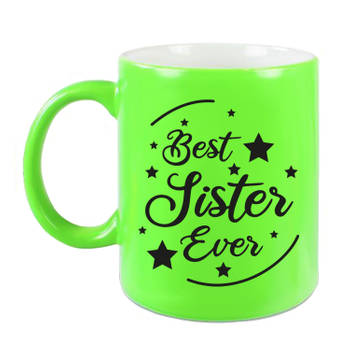 Best Sister Ever cadeau mok / beker neon groen 330 ml - verjaardag / bedankje - kado zus/ zusje - feest mokken