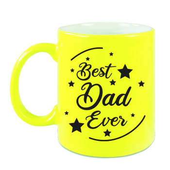 Best Dad Ever cadeau mok / beker neon geel 330 ml - cadeau papa Vaderdag/ verjaardag - feest mokken