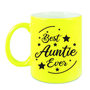 Best Auntie Ever cadeau mok / beker neon geel 330 ml - cadeau tante - feest mokken