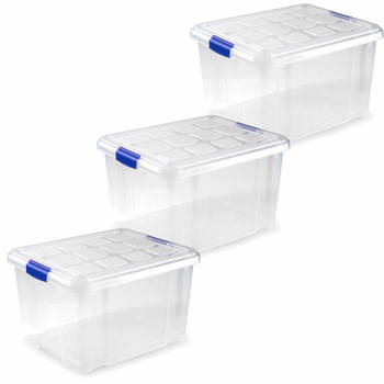 3x stuks opslagboxen/bakken/organizers met deksel 25 liter 42 x 36 x 25 cm transparant - Opbergbox