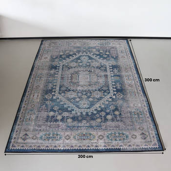 Vloerkleed vintage 200x300cm donkerblauw perzisch oosters tapijt