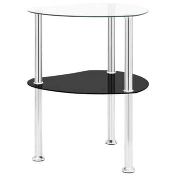 vidaXL Bijzettafel 2-laags 38x38x50 cm gehard glas transparant zwart