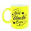 Best Uncle Ever cadeau mok / beker neon geel 330 ml - verjaardag / bedankje - kado oom - feest mokken