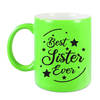 Best Sister Ever cadeau mok / beker neon groen 330 ml - verjaardag / bedankje - kado zus/ zusje - feest mokken