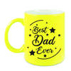 Best Dad Ever cadeau mok / beker neon geel 330 ml - cadeau papa Vaderdag/ verjaardag - feest mokken