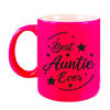 Best Auntie Ever cadeau mok / beker neon roze 330 ml - cadeau tante - feest mokken