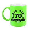 Happy Birthday 70 years met wimpel cadeau mok / beker neon groen 330 ml - verjaardagscadeau - feest mokken