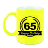 Happy Birthday 65 years met wimpel cadeau mok / beker neon geel 330 ml - feest mokken