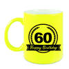 Happy Birthday 60 years met wimpel cadeau mok / beker neon geel 330 ml - verjaardagscadeau - feest mokken