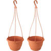 2x Stuks hangende kunststof Agro terracotta bloempot/plantenpot met schotel 2 liter - Plantenpotten