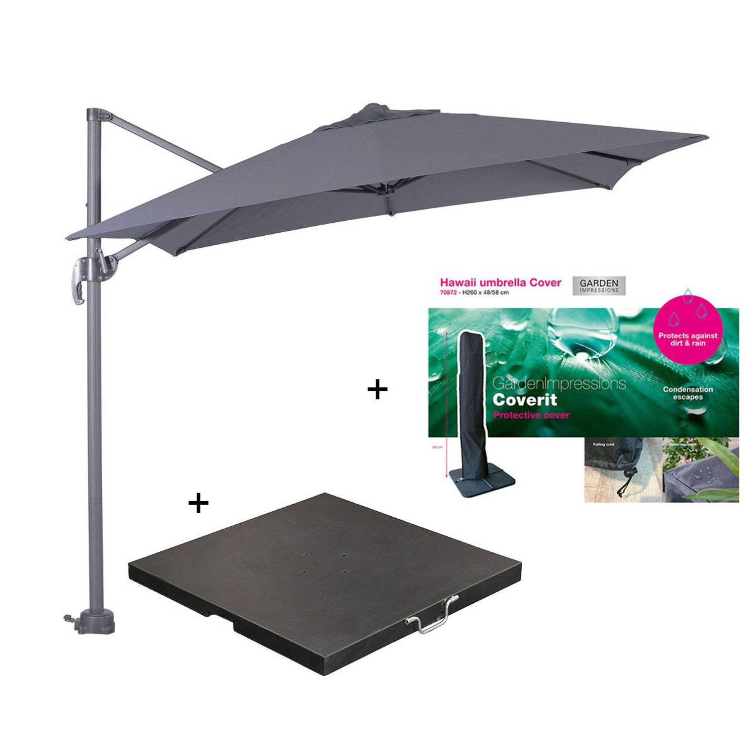 Impressions S 250x250 - donker grijs met 60 kg parasolvoet en parasolhoes | Blokker