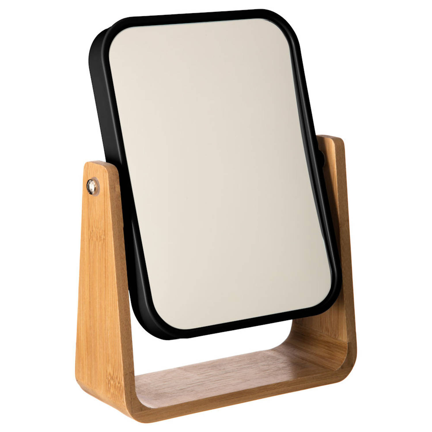 Decopatent® - Staande 360° Makeup Spiegel - Scheerspiegel - Badkamerspiegel - Glas Spiegel Achterkant 3x Vergrotend - Zwart Bamboe