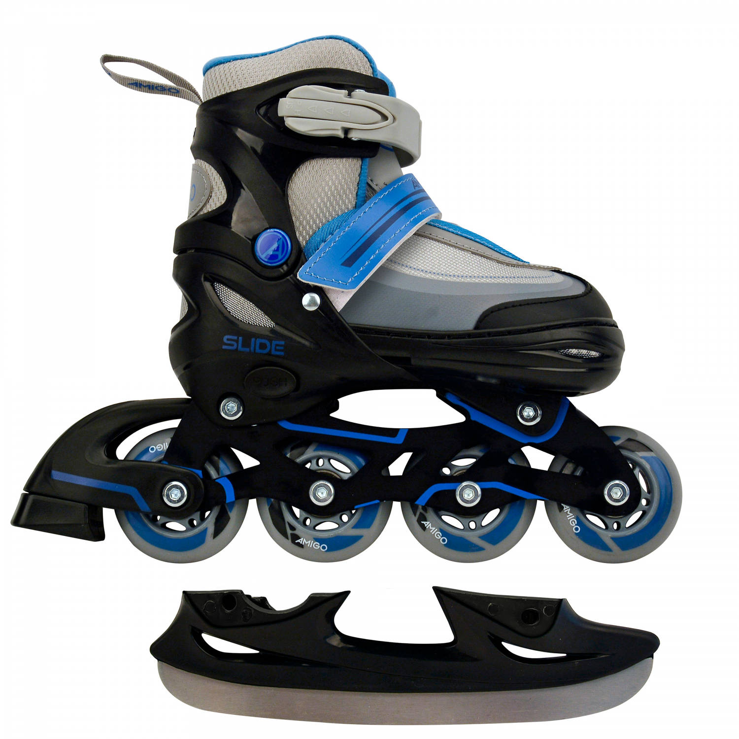 AMIGO skates 2 in 1 Slide jongens polypropyleen zwart-blauw mt 30-33