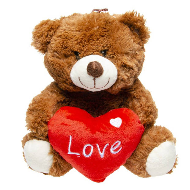 Pluche Love bruine beer knuffel - 23 cm - Beren wilde dieren knuffels - Valentijnsdag/Moederdag/Vaderdag cadeau