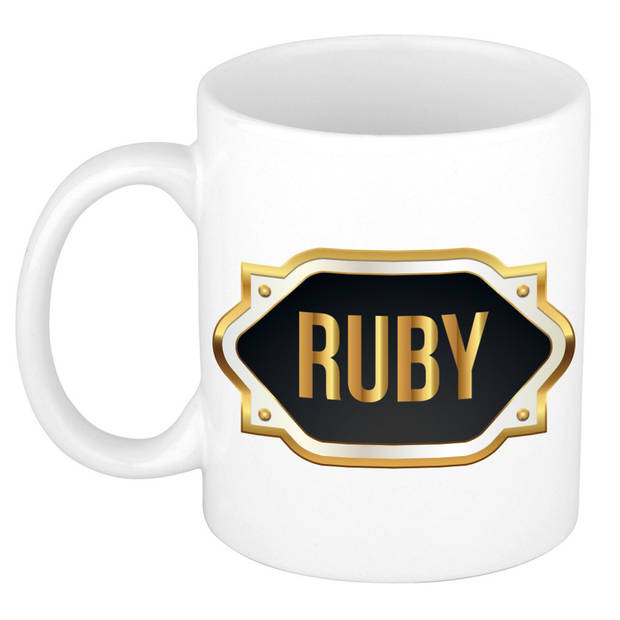 Ruby naam / voornaam kado beker / mok met embleem - Naam mokken