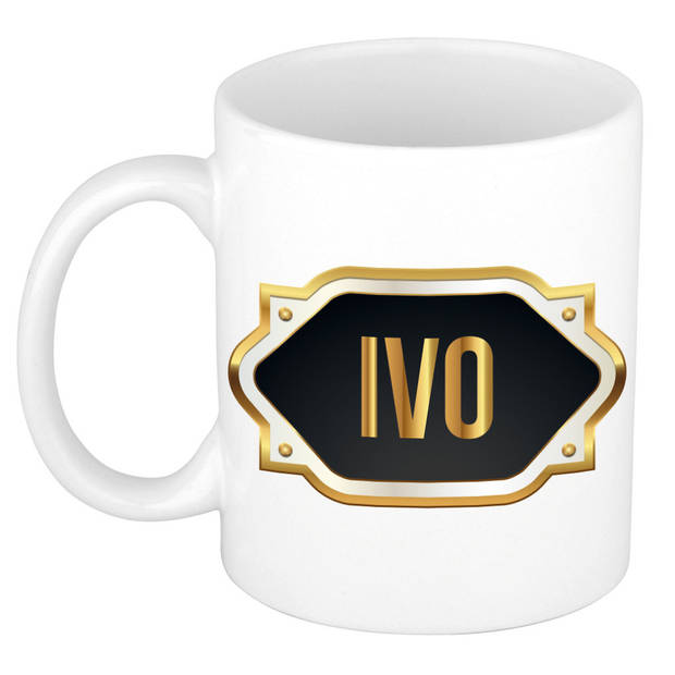 Ivo naam / voornaam kado beker / mok met embleem - Naam mokken