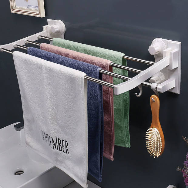Zelfklevend Opklapbaar Handdoekenrek Legplank, Hang stang en 2 Ophang