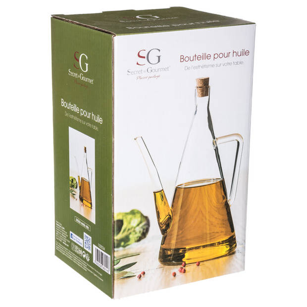 Decopatent® Olie of Azijn fles glas - Met Schenktuit - Handvat - Kurk