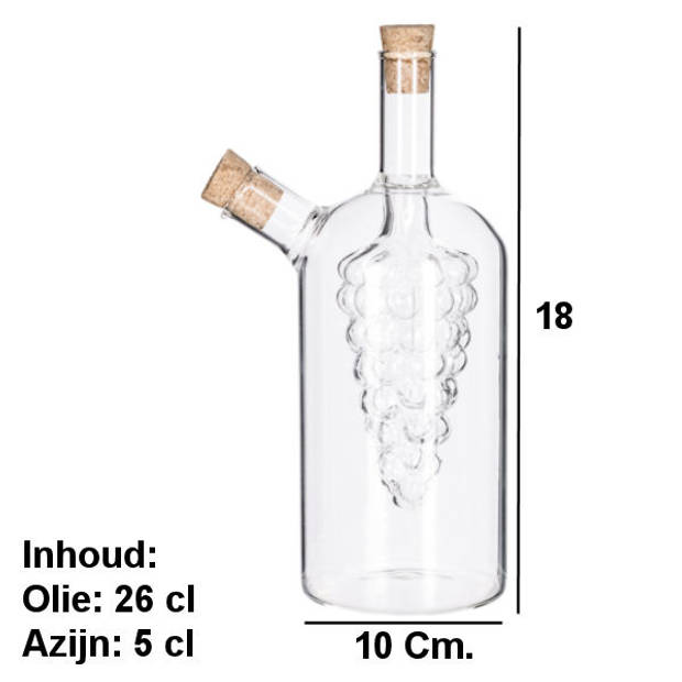 Decopatent® 2in1 Olie en Azijnstel glas - Druif vorm met kurken -